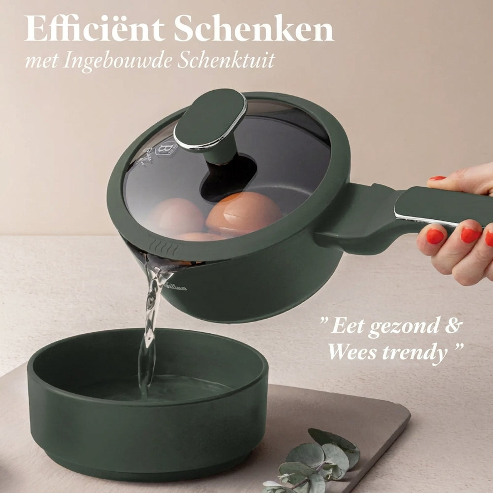 Berlinger Haus Pannenset Mat Groen 11-Delig - Kookpan ø 20, 24, 28 cm, Koekenpan ø 24, 28 cm & Steelpan ø 16 cm - Geschikt voor alle warmtebronnen
