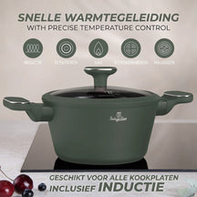 Berlinger Haus Pannenset Mat Groen 11-Delig - Kookpan ø 20, 24, 28 cm, Koekenpan ø 24, 28 cm & Steelpan ø 16 cm - Geschikt voor alle warmtebronnen