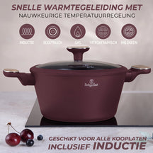 Berlinger Haus Pannenset Nordic Mat Bordeaux 11-Delig - Kookpan ø 20, 24, 28 cm, Koekenpan ø 24, 28 cm & Steelpan ø 16 cm - Geschikt voor alle warmtebronnen