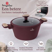 Berlinger Haus Pannenset Nordic Mat Bordeaux 11-Delig - Kookpan ø 20, 24, 28 cm, Koekenpan ø 24, 28 cm & Steelpan ø 16 cm - Geschikt voor alle warmtebronnen
