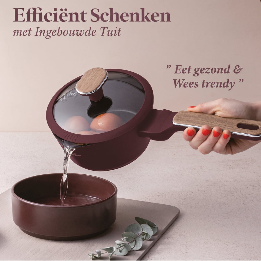 Berlinger Haus Pannenset Nordic Mat Bordeaux 11-Delig - Kookpan ø 20, 24, 28 cm, Koekenpan ø 24, 28 cm & Steelpan ø 16 cm - Geschikt voor alle warmtebronnen