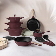 Berlinger Haus Pannenset Nordic Mat Bordeaux 11-Delig - Kookpan ø 20, 24, 28 cm, Koekenpan ø 24, 28 cm & Steelpan ø 16 cm - Geschikt voor alle warmtebronnen