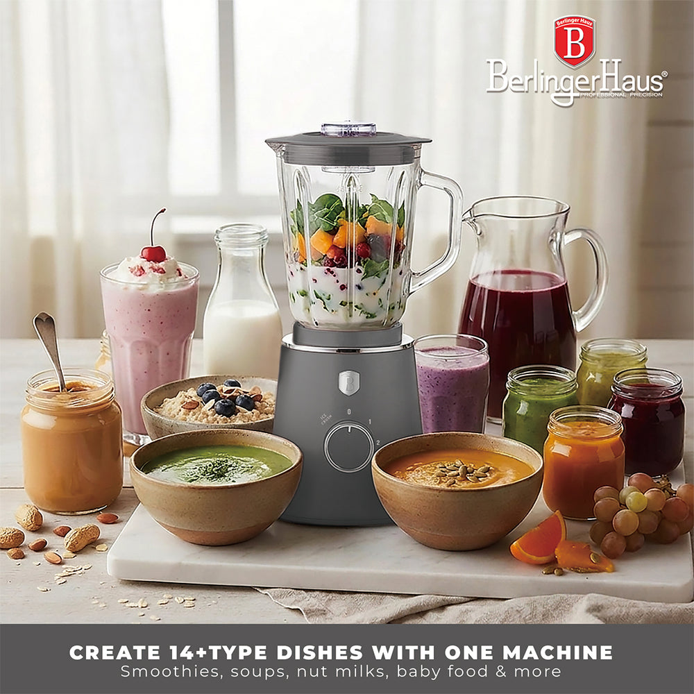 Berlinger Haus Blender Mat Antraciet - Glazen Kan - 1.5 Liter - 1000W