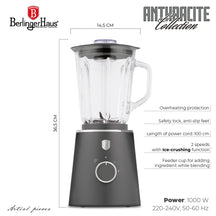 Berlinger Haus Blender Mat Antraciet - Glazen Kan - 1.5 Liter - 1000W