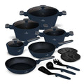 Berlinger Haus Pannenset Mat Blauw 11-Delig - Kookpan ø 20, 24, 28 cm, Koekenpan ø 24, 28 cm & Steelpan ø 16 cm - Geschikt voor alle warmtebronnen