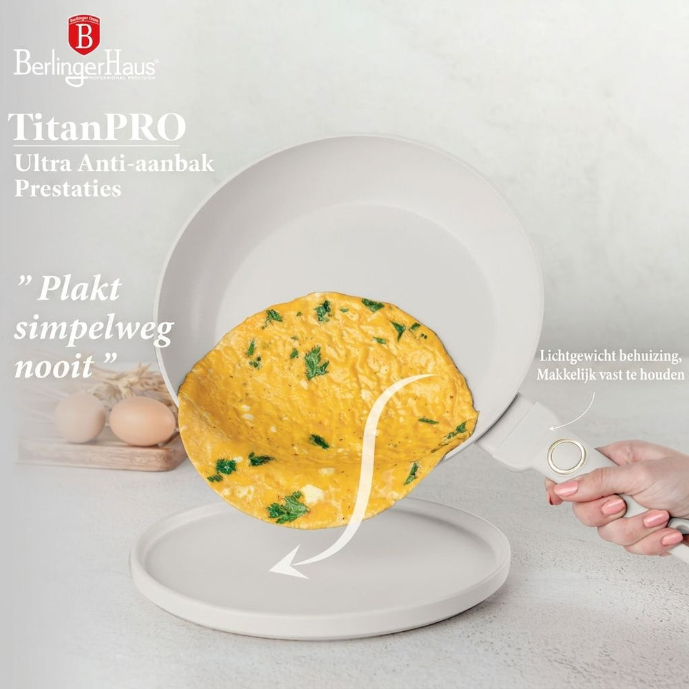 Berlinger Haus Pannenset Mat Crème 11-Delig - Kookpan ø 20, 24, 28 cm, Koekenpan ø 24, 28 cm & Steelpan ø 16 cm - Geschikt voor alle warmtebronnen