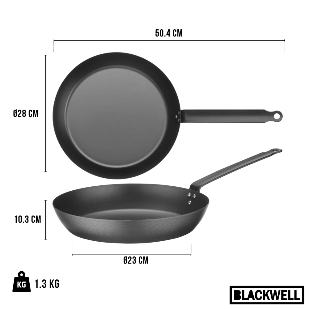 Blackwell Koekenpannenset Carbon Staal 2-Delig - ø 24 & 28 cm - geschikt voor alle warmtebronnen - zonder anti-aanbaklaag