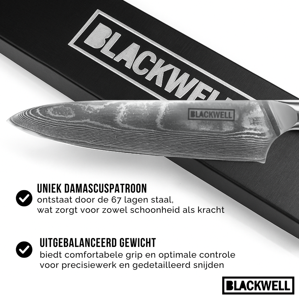 Blackwell Messenset (Koksmes + Officemes) - Japanse stijl - 67 lagen damaststaal - VG10 - 2-delig