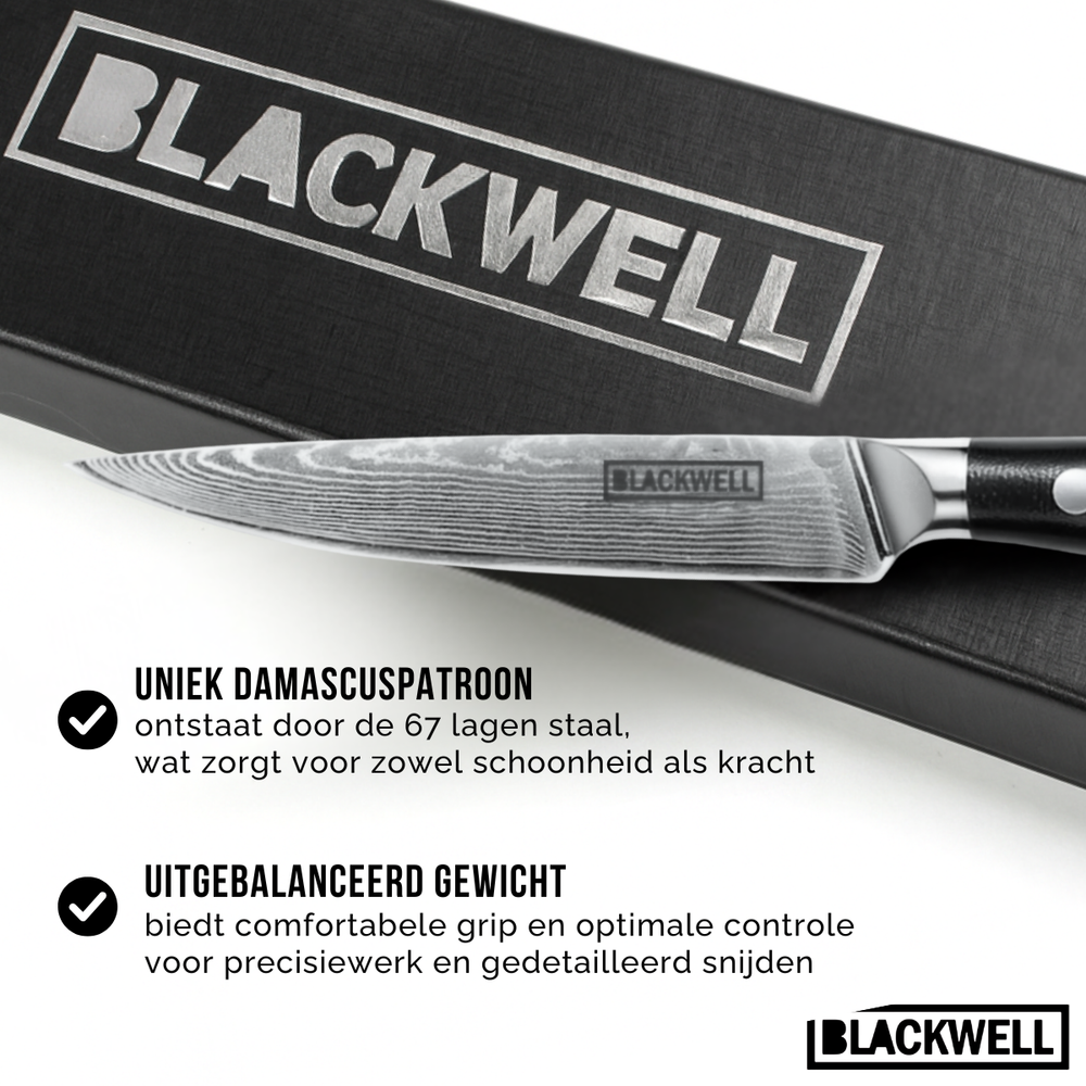 Blackwell Messenset (Koksmes + Groentemes + Officemes) - Japanse stijl - 67 lagen damaststaal - VG10 - 3-delig