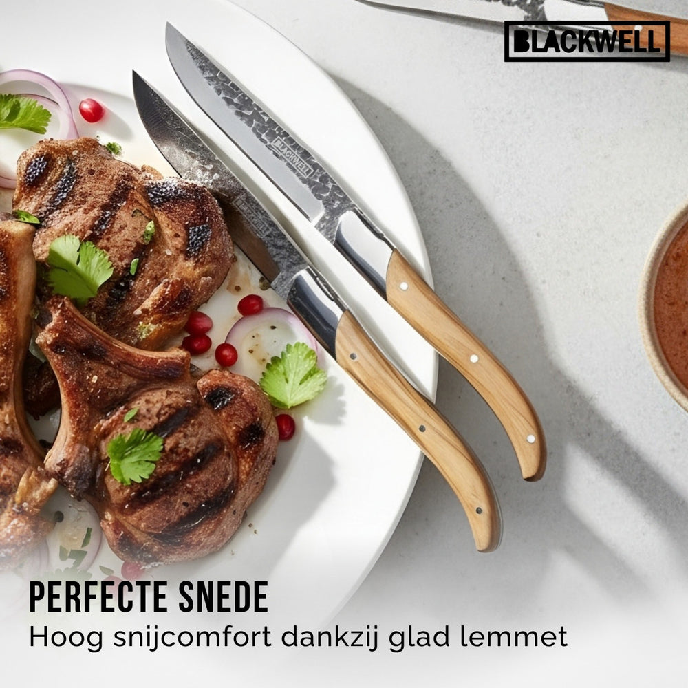 Blackwell Steakmessen Laguiole - Raw Black Lemmet - Olijfhout - 6 Stuks