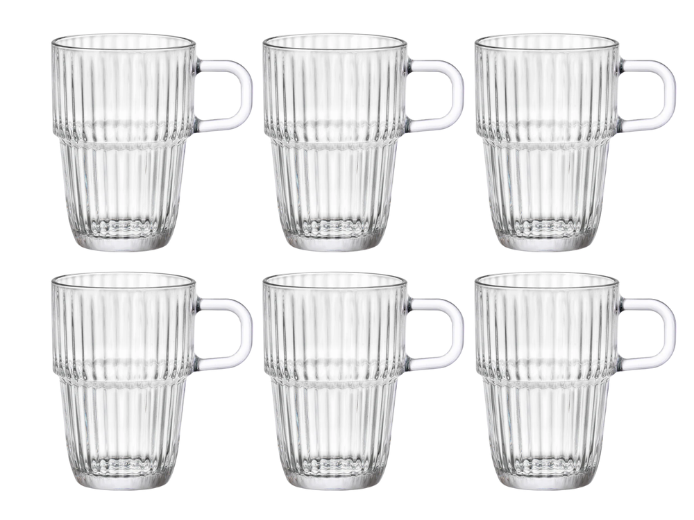 Bormioli Rocco Latte Macchiato Glazen - Irish Coffee Glazen - Koffiekopjes met oor - Stapelbaar - Barshine 315 ml - 6 Stuks