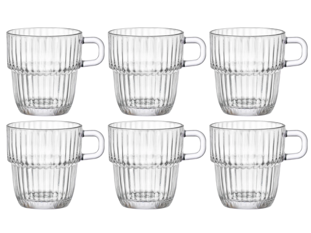 Bormioli Rocco Theeglazen - Koffieglazen met oor - Stapelbaar - Barshine 250 ml - 6 Stuks
