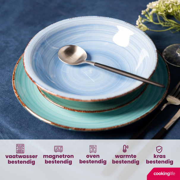 Cookinglife Diepe borden / Pastaborden Delice Blauw ø 21 cm - 6 stuks