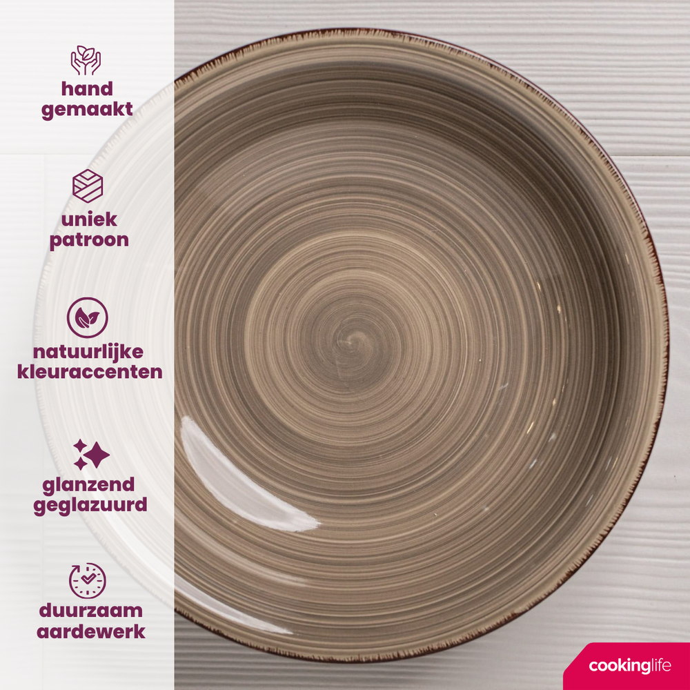 Cookinglife Diepe borden / Pastaborden Delice Grijs ø 21 cm - 6 stuks