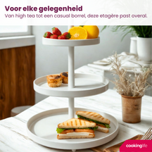 Cookinglife Etagère metaal creme ø 15, 20 & 25 cm - 3-laags - 35 cm hoog