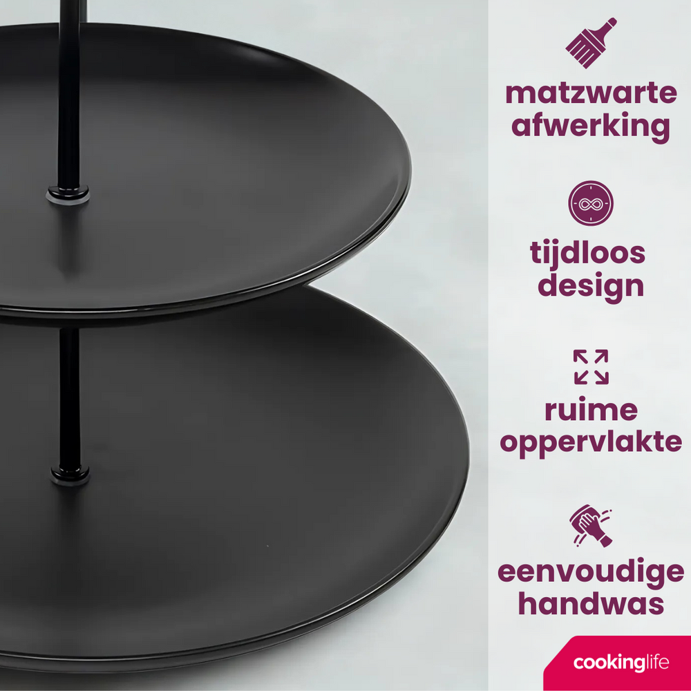 Cookinglife Etagère zwart ø 16, 21 & 26 cm - 3-laags - 32 cm hoog