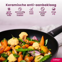 Cookinglife Wokpan Black Cera ø 28 cm - geschikt voor alle warmtebronnen - keramische anti-aanbaklaag