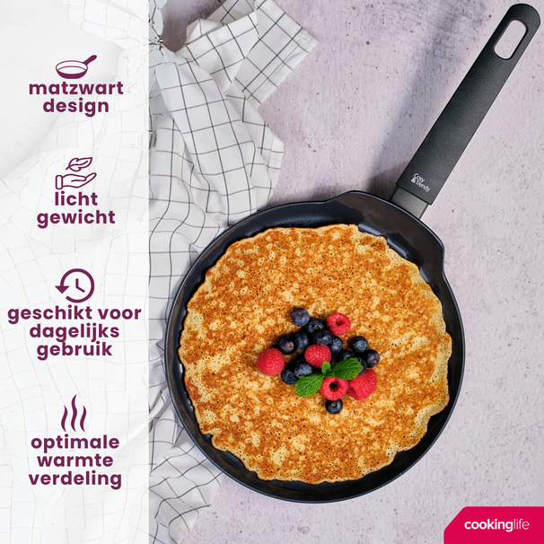 Cookinglife Pannenkoekenpan Black Cera Zwart ø 24 cm - geschikt voor alle warmtebronnen - keramische anti-aanbaklaag