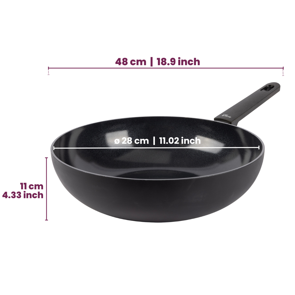 Cookinglife Wokpan Black Cera ø 28 cm - geschikt voor alle warmtebronnen - keramische anti-aanbaklaag