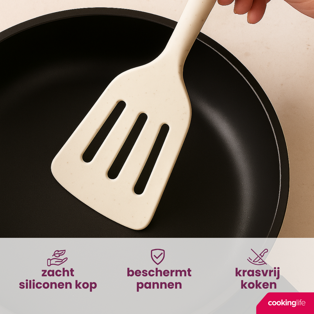 Cookinglife Keukengerei set - Kookgerei set - hout beige 4 delig - Bakspaan, opscheplepel, saladelepel & spaghettilepel