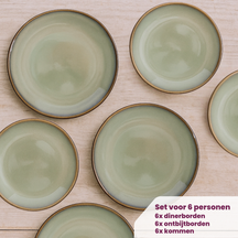 Cookinglife Serviesset Sabi Groen 18-delig / 6 personen - 6 dinerborden, 6 ontbijtborden en 6 kommen