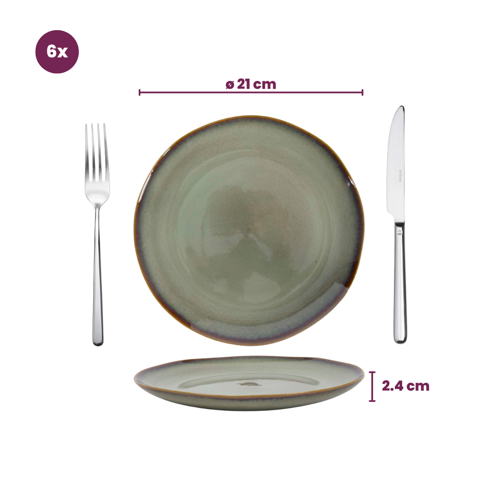Cookinglife Serviesset Sabi Groen 18-delig / 6 personen - 6 dinerborden, 6 ontbijtborden en 6 kommen