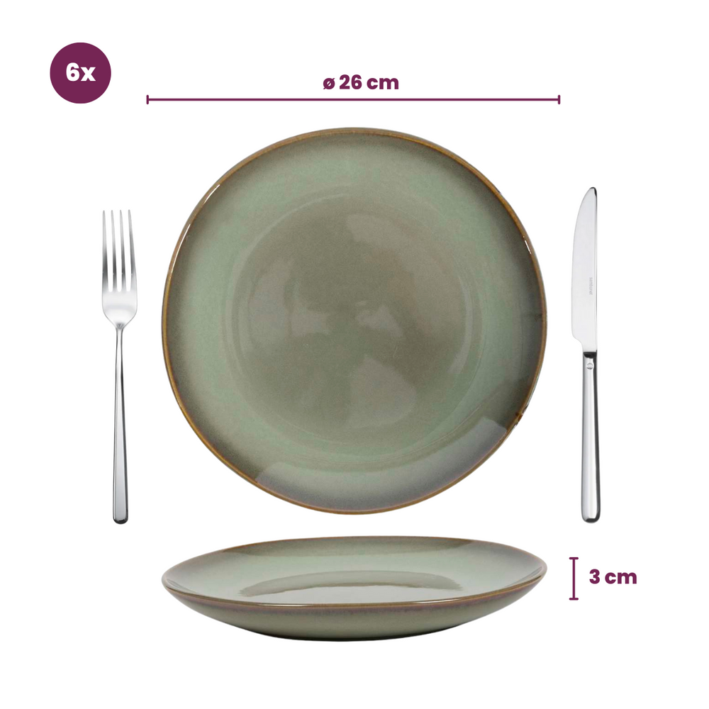 Cookinglife Serviesset Sabi Groen 18-delig / 6 personen - 6 dinerborden, 6 ontbijtborden en 6 kommen