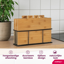 Cookinglife Snijplankenset Bamboe met houder 5-delig