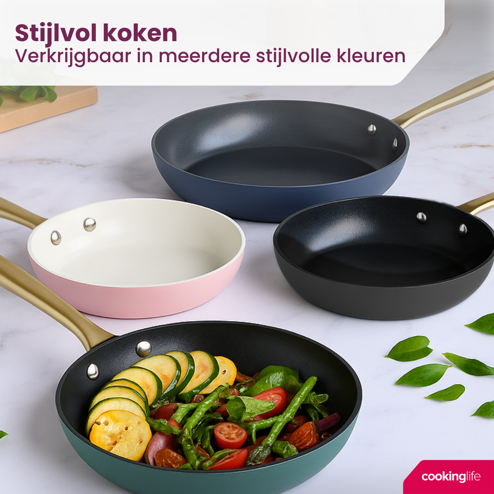 Cookinglife Koekenpannenset Style Blauw 2-Delig ø 24 & 28 cm - geschikt voor alle warmtebronnen - keramische anti-aanbaklaag