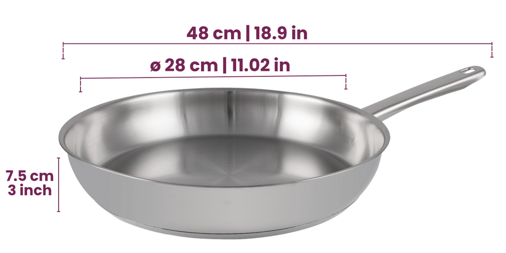 Cookinglife Koekenpan Superior Triply RVS ø 28 cm - geschikt voor alle warmtebronnen - zonder anti-aanbaklaag