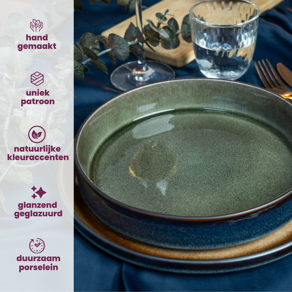 Cosy & Trendy Serviesset Quintana Green 18-delig / 6 personen - 6 dinerborden, 6 diepe borden en 6 ontbijtborden