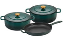 Combekk Pannenset Gietijzer Holly Green 3-delig - Braadpan ø 24, 28 cm & Koekenpan ø 26 cm