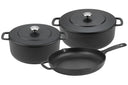 Combekk Pannenset Gietijzer Zwart 3-delig - Braadpan ø 24, 28 cm & Koekenpan ø 26 cm