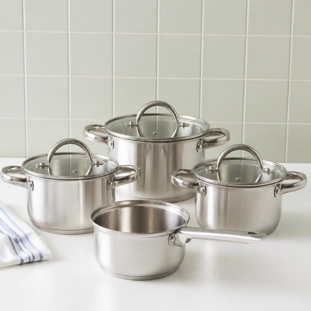 Cooking Pannenset 4-delig RVS - Kookpan ø 16, 18, 20 cm & Steelpan ø 16 cm - geschikt voor alle warmtebronnen