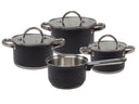 Cooking Pannenset Zwart 4-delig RVS - Kookpan ø 16, 18, 20 cm & Steelpan ø 16 cm - geschikt voor alle warmtebronnen