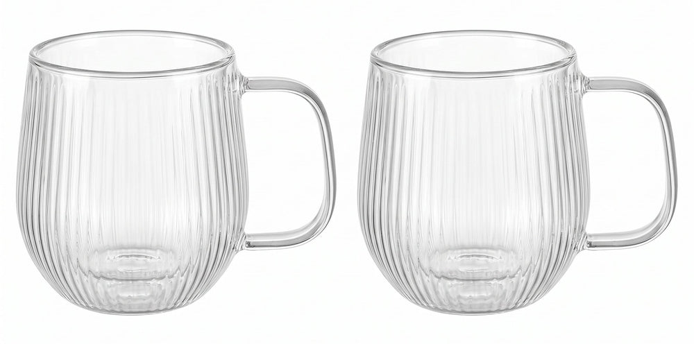 Cookinglife Dubbelwandige Cappuccino- / theeglazen met oor Lines - 250 ml - 2 Stuks