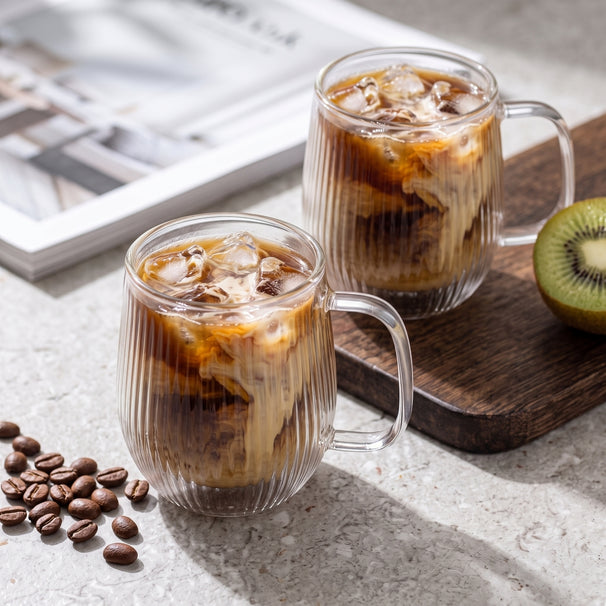 Cookinglife Dubbelwandige Cappuccino- / theeglazen met oor Lines - 250 ml - 2 Stuks