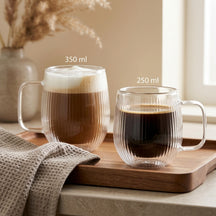 Cookinglife Dubbelwandige Cappuccino- / theeglazen met oor Lines - 250 ml - 2 Stuks