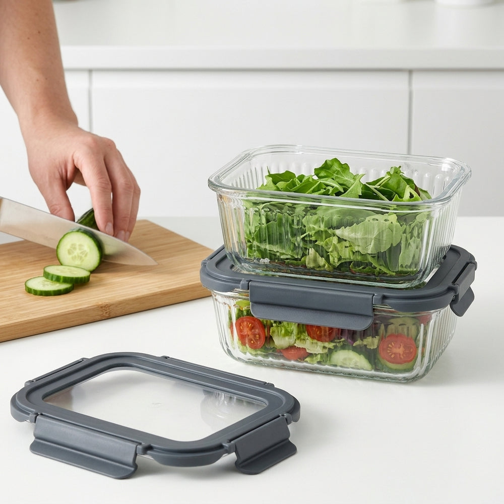 Cookinglife Glazen Vershoudbakjes Lines 1 Liter + 1.5 Liter - 2 Stuks