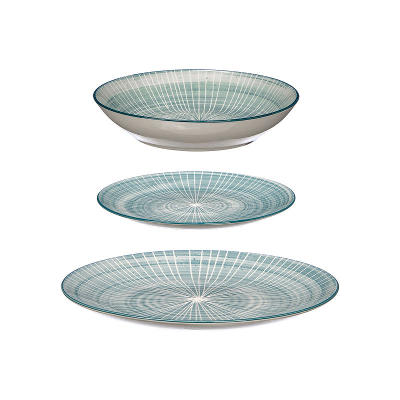 Cookinglife Serviesset Cala Blauw 12-delig / 4 personen - 4 dinerborden, 4 ontbijtborden en 4 diepe borden