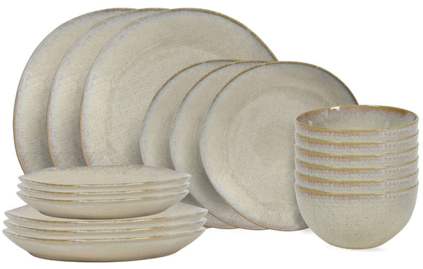 Cookinglife Serviesset Linen Beige 18-delig / 6 personen - 6 dinerborden, 6 ontbijtborden en 6 kommen