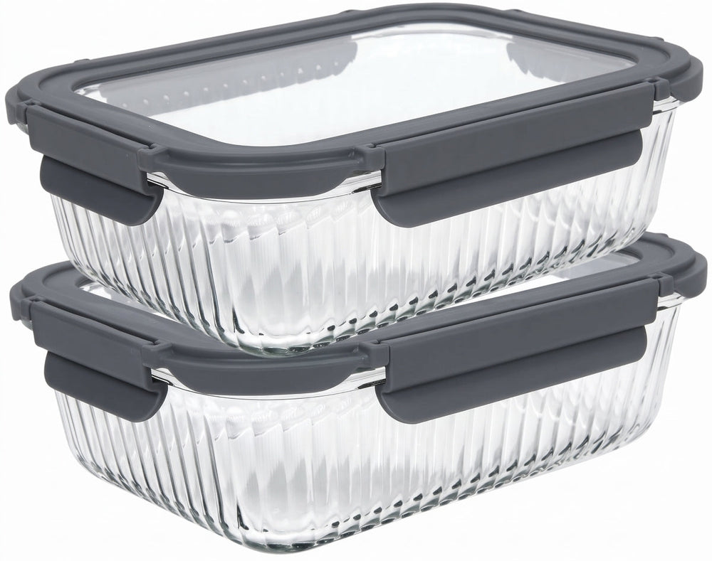 Cookinglife Glazen Vershoudbakjes Lines 1.5 Liter - 2 Stuks
