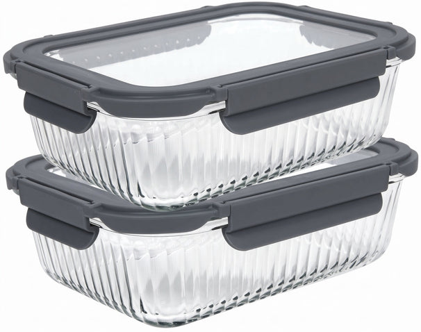 Cookinglife Glazen Vershoudbakjes Lines 1.5 Liter - 2 Stuks