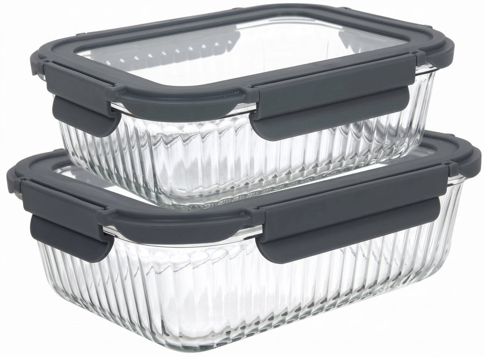 Cookinglife Glazen Vershoudbakjes Lines 1 Liter + 1.5 Liter - 2 Stuks