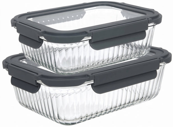 Cookinglife Glazen Vershoudbakjes Lines 1 Liter + 1.5 Liter - 2 Stuks