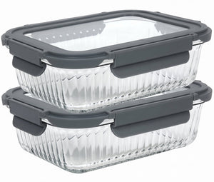 Cookinglife Glazen Vershoudbakjes Lines 1 Liter - 2 Stuks