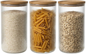 Cookinglife Voorraadpotten set Lines - Glas met Bamboe Deksel - ø 11 cm - 1750 ml - 3 stuks