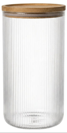 Cookinglife Voorraadpotten set Lines - Glas met Bamboe Deksel - ø 11 cm - 1750 ml - 3 stuks