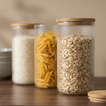 Cookinglife Voorraadpotten set Lines - Glas met Bamboe Deksel - ø 11 cm - 1750 ml - 3 stuks