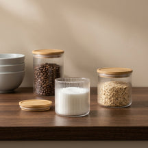 Cookinglife Voorraadpotten set Lines - Glas met Bamboe Deksel - 600 ml / 980 ml / 1750 ml - 3 stuks